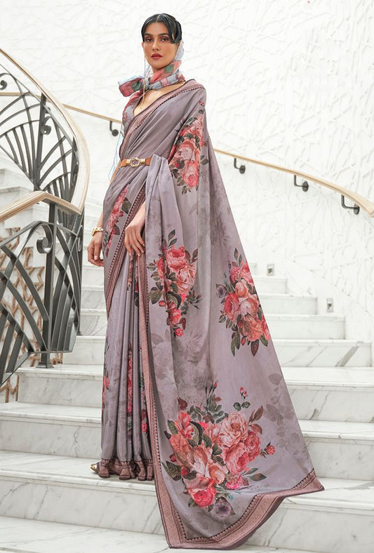 Grey digital print saree