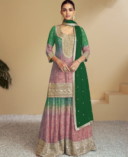 Green Bandhni Printed Traditional Suit Set For Women