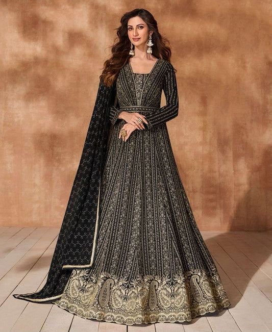 Traditional Black Anarkali Suit For Women Wedding Wear