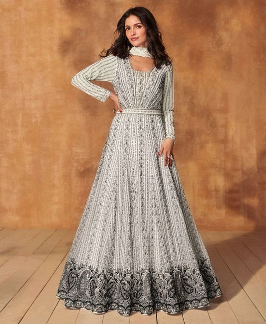 Traditional White Anarkali Suit For Women Wedding Wear