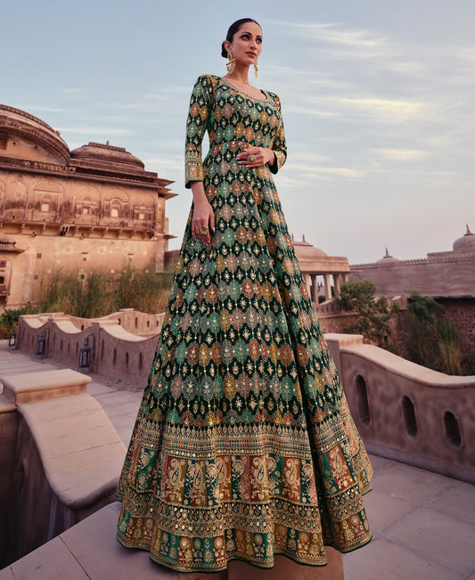 Most Awaited Green Georgette Wedding Wear Anarkali Gown