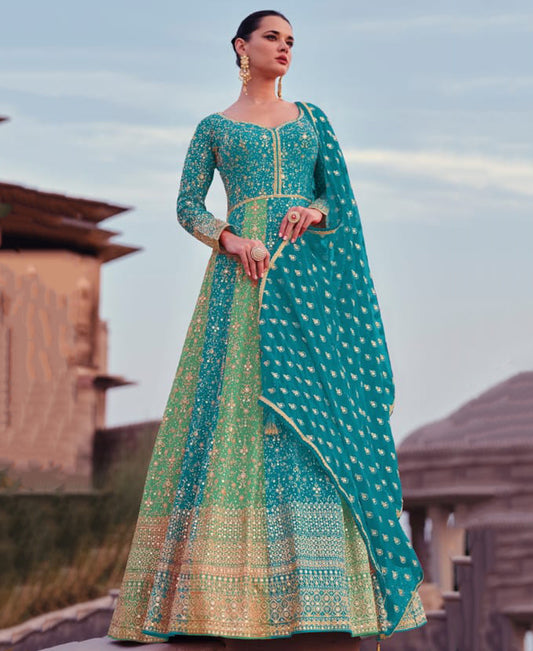 Sky Blue Georgette Wedding Wear Anarkali Gown