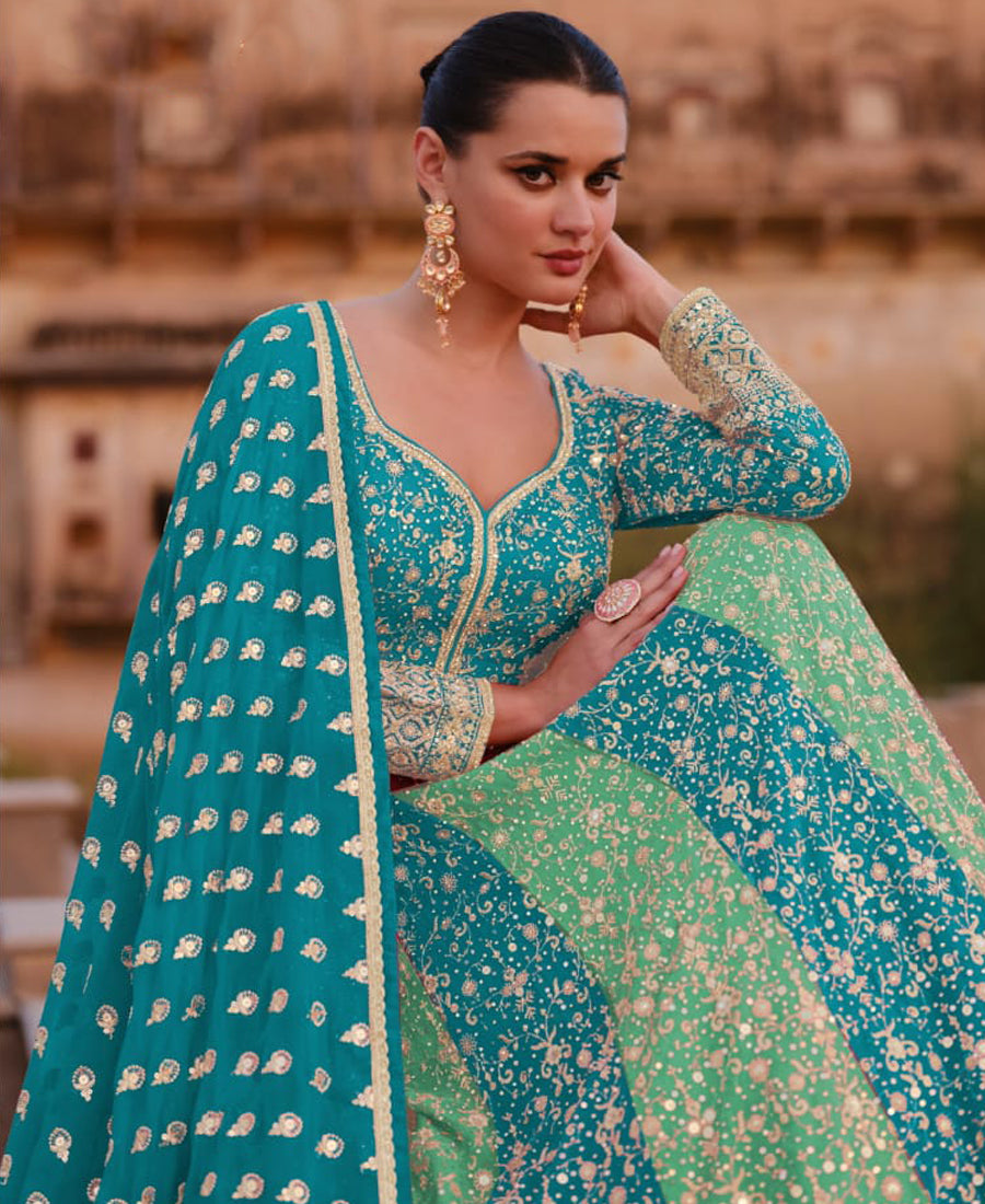 Sky Blue Georgette Wedding Wear Anarkali Gown