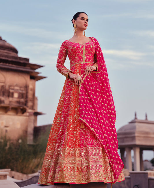 Rani Pink Georgette Wedding Wear Anarkali Gown