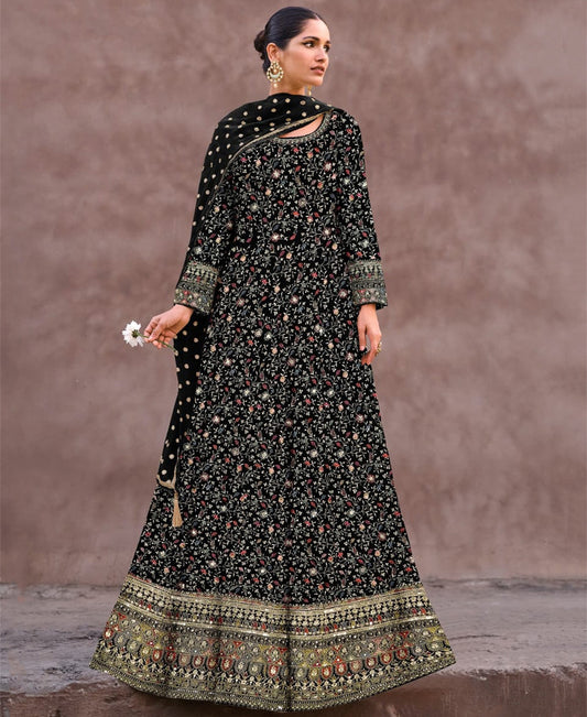 Most Elegance Black Georgette Wedding Wear Anarkali Gown