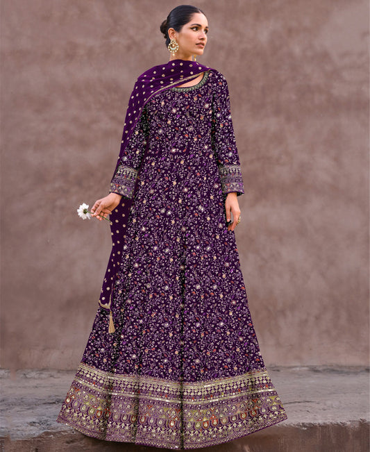 Purple Georgette Wedding Wear Anarkali Gown