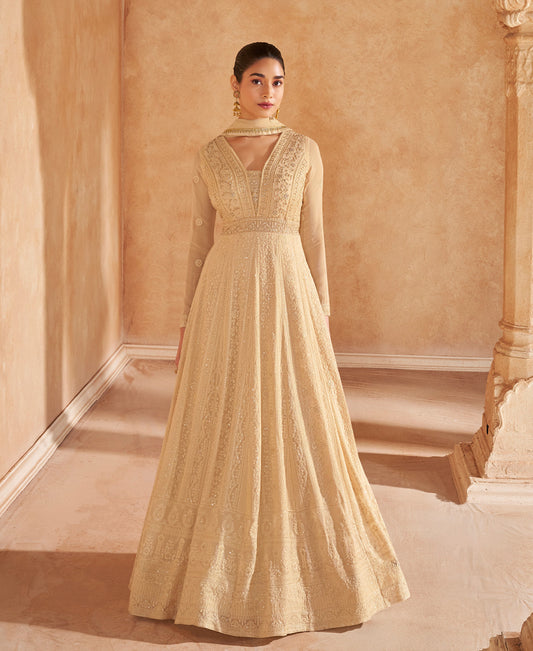 Wedding Wear Beige Georgette Anarkali