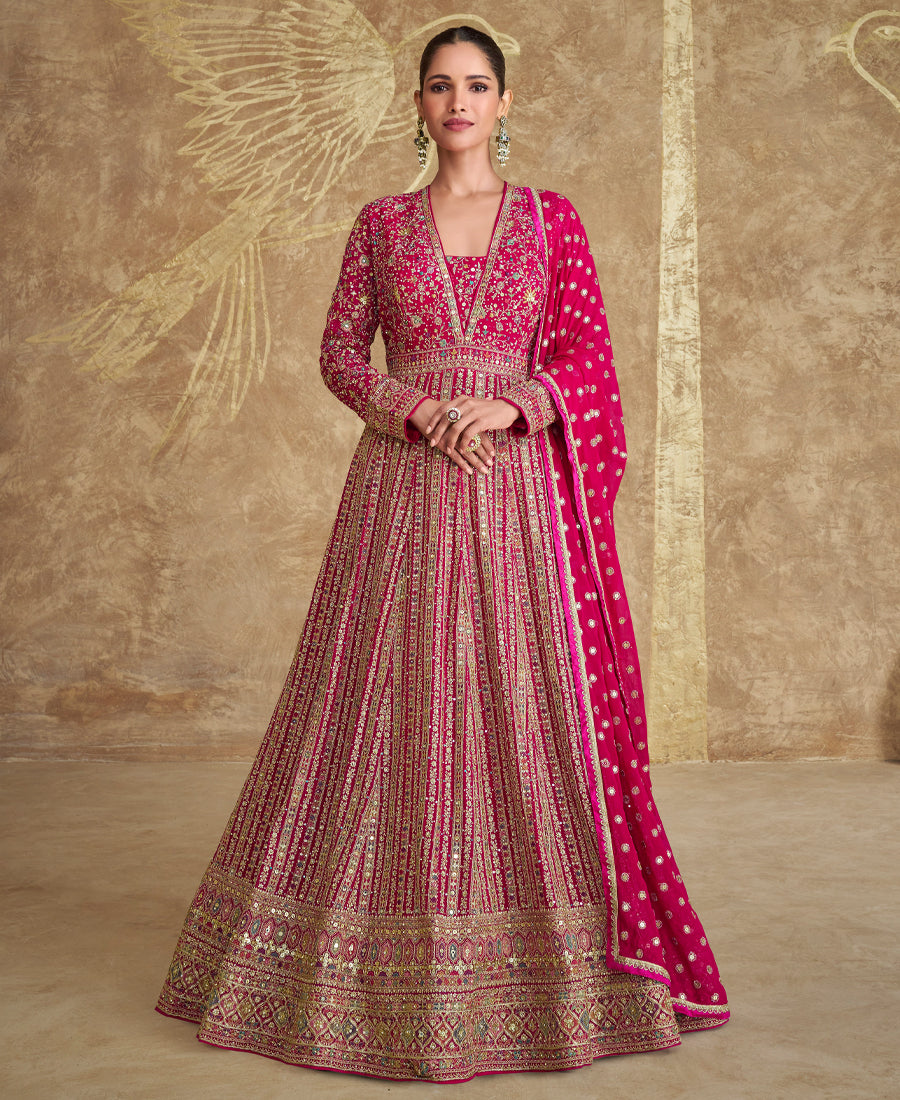 Top Tranding Pink Floor Touch Georgette Anarkali Suit For Women