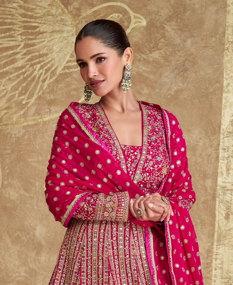 Top Tranding Pink Floor Touch Georgette Anarkali Suit For Women