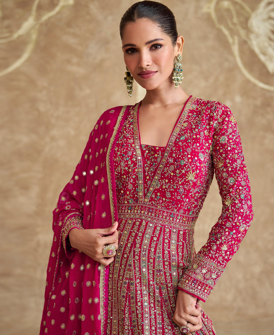 Top Tranding Pink Floor Touch Georgette Anarkali Suit For Women