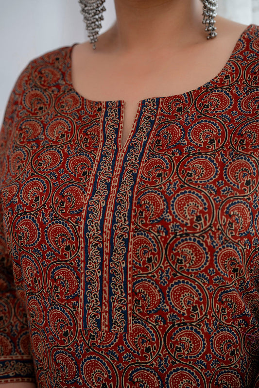 Plus Size Rust Printed Straight Kurta For Women