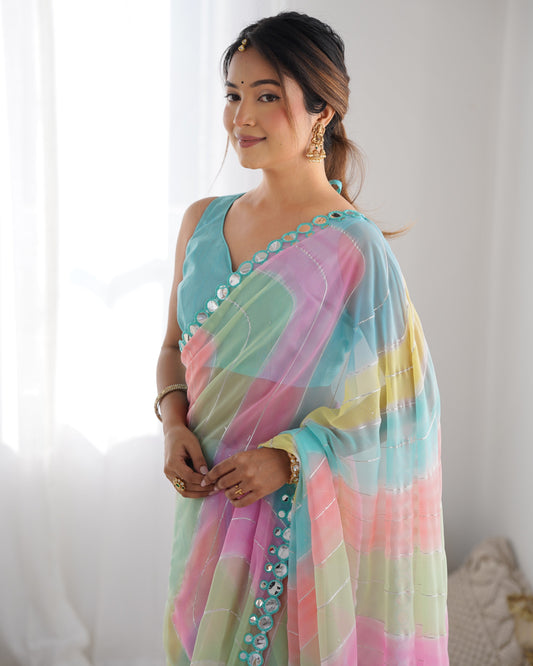 Print With Beautiful Mirror Lace Border Saree For Women