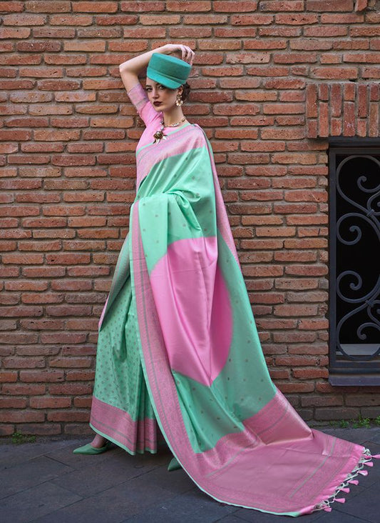 Sea Green Printed Ethnic Sarees