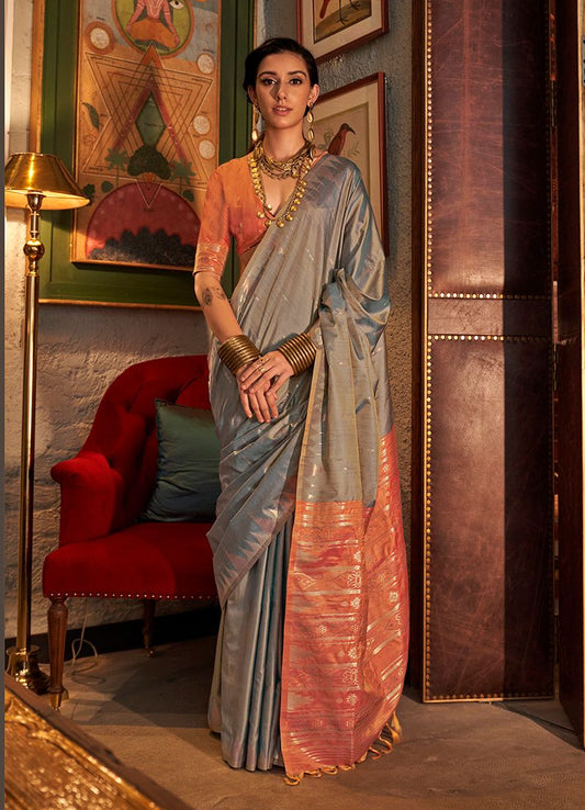 Grey woven ethnic sarees