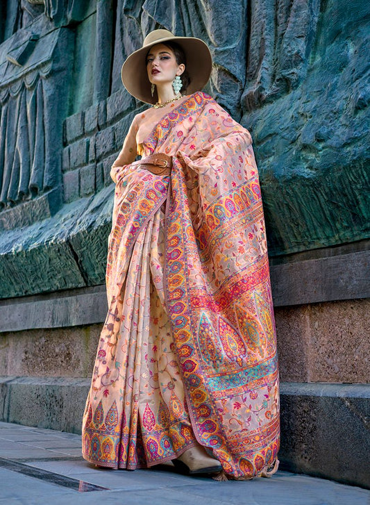 Beige woven saree