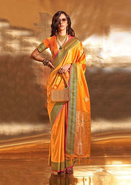 Yellow woven saree