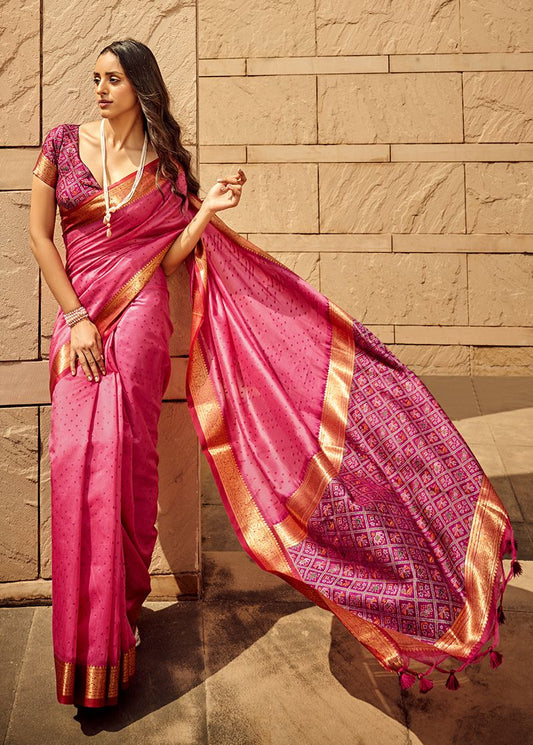 Pink patola silk saree