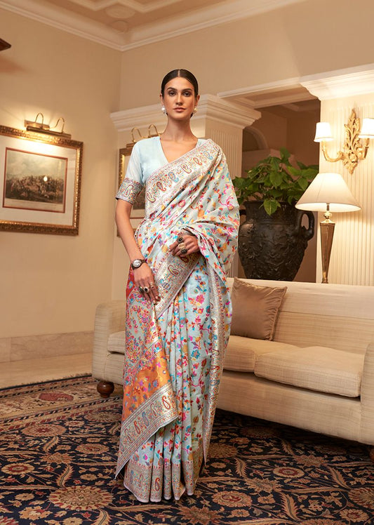 Light blue woven ethnic sarees