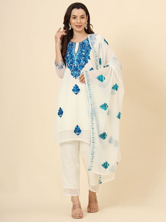 Blue Georgette Chikankari Embroidery Work Graceful Elegant Look Festive Wear