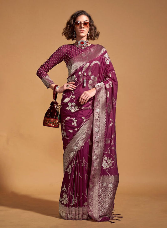 Wine Woven Ethnic Sarees