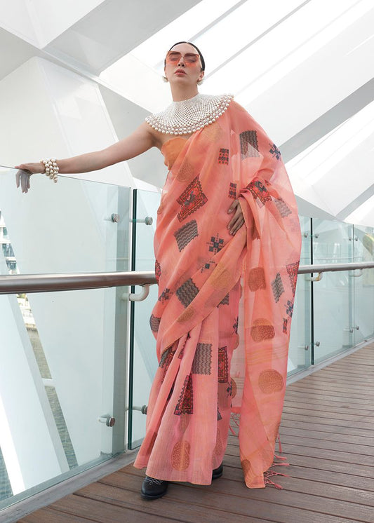 Coral printed saree