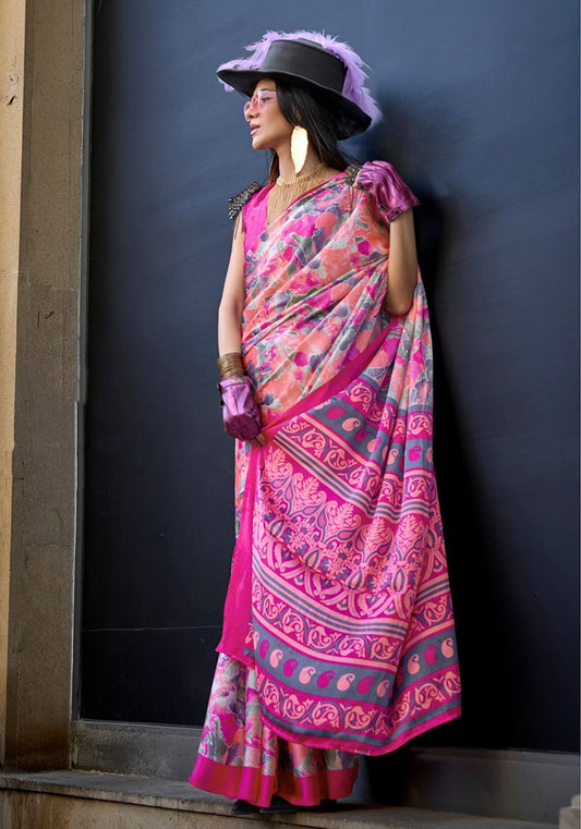 Pink printed ethnic sarees