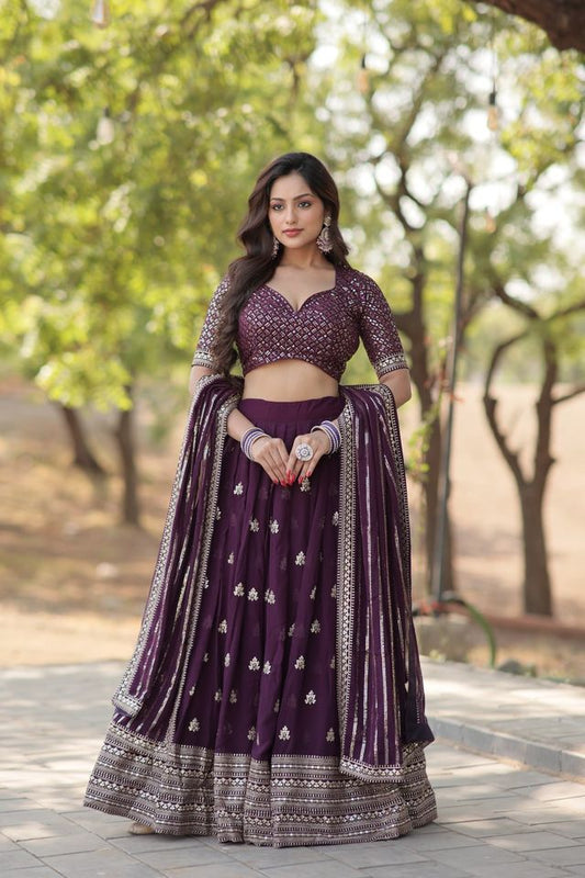 Purple Faux Blooming Georgette with Sequins & Thread Embroidered work Lehenga Choli