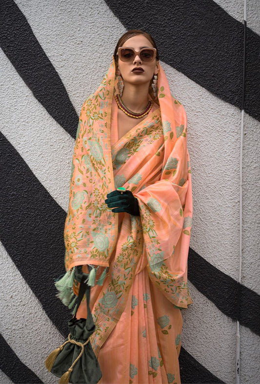  Peach woven saree