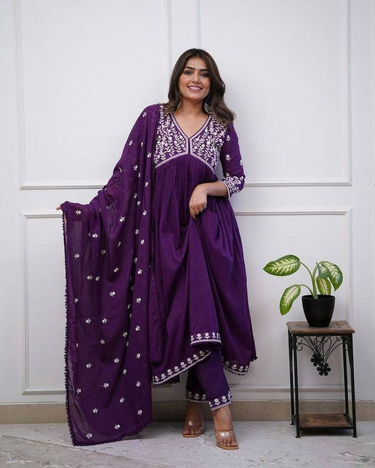 Purple Vichitra Silk Designer Embroidery Work Ethnic