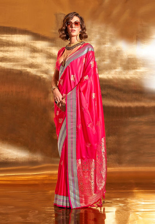 Dark pink woven saree