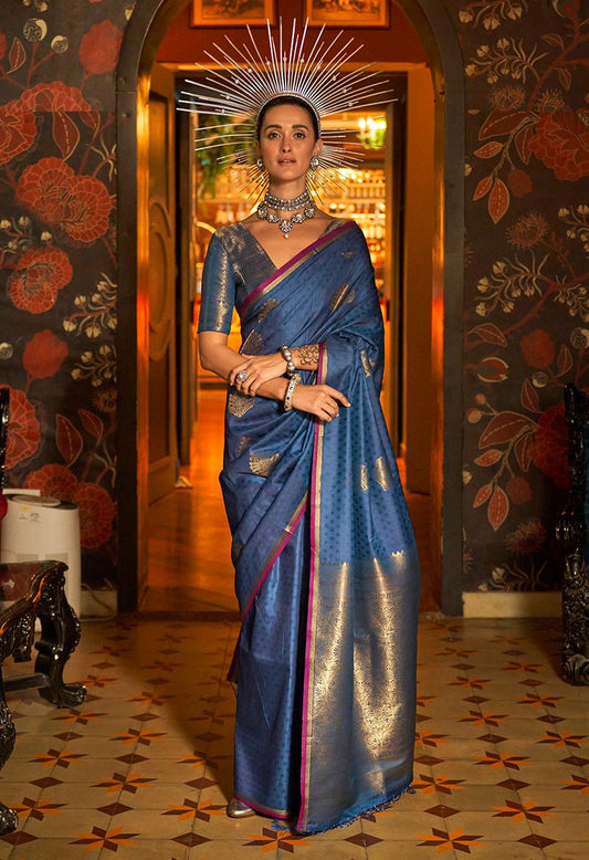 Navy blue woven ethnic sarees