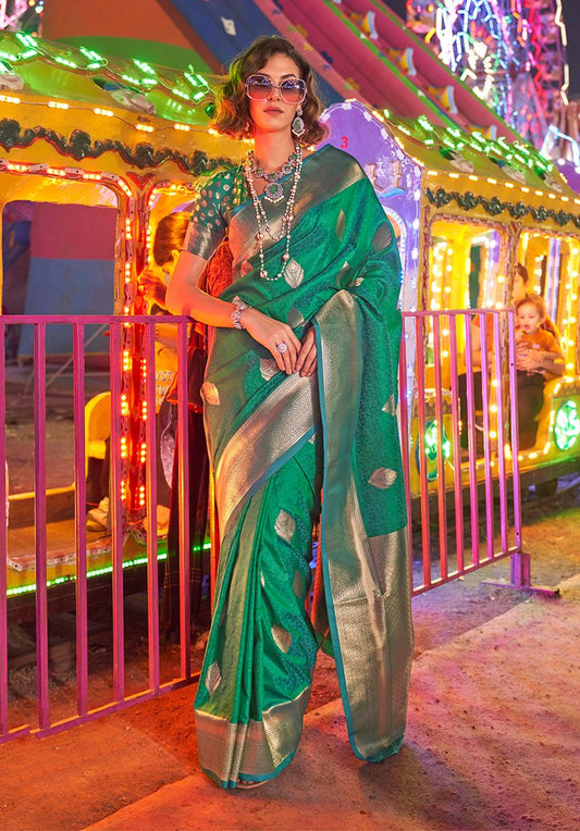 Green hand woven saree