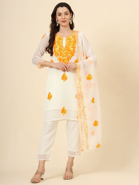 Yellow Georgette Chikankari Embroidery Work Graceful Elegant