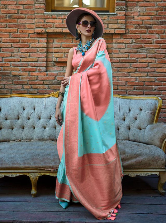 Aqua Blue Printed Ethnic Sarees