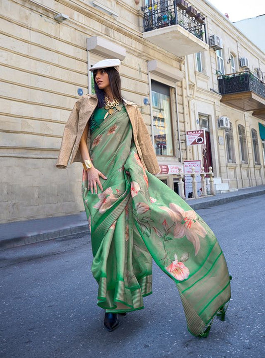 Light green printed ethnic sarees