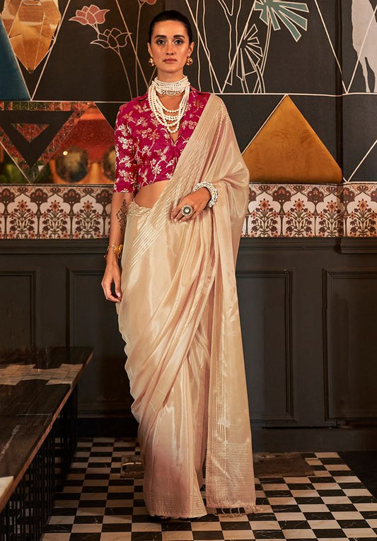 Beige zari woven saree