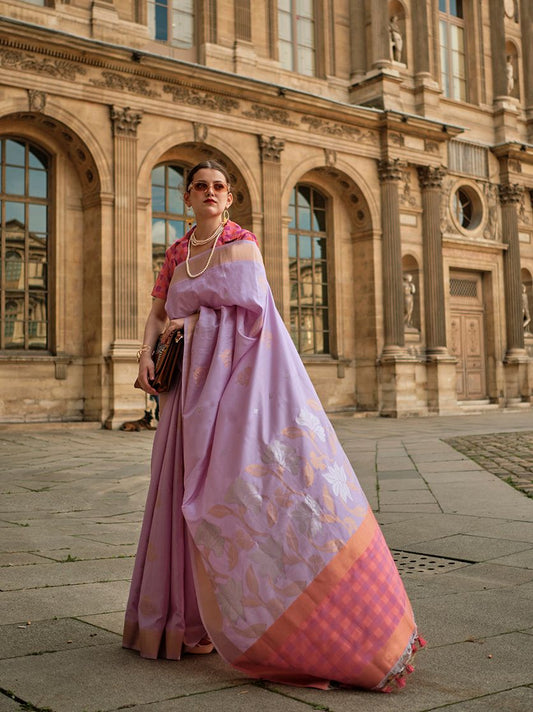  Light lavender woven saree