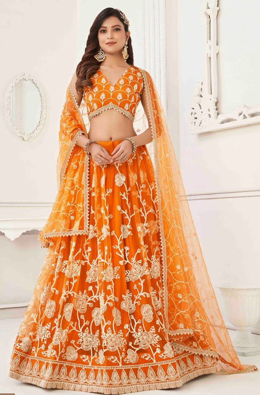 ORANGE COLOR NET WITH SEQUINS