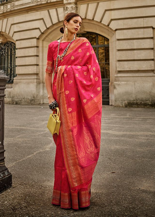 Pink Woven Ethnic Sarees