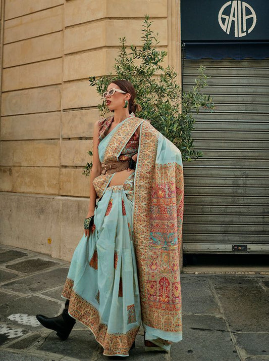  Sky bluewoven ethnic sarees