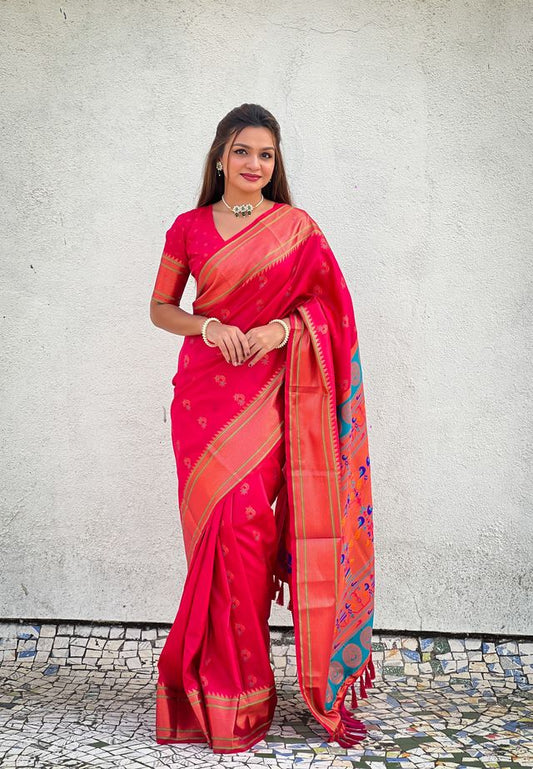 Pink Color Soft  Silk Fabric Graceful Wevon Nath Meenakari Designer Saree