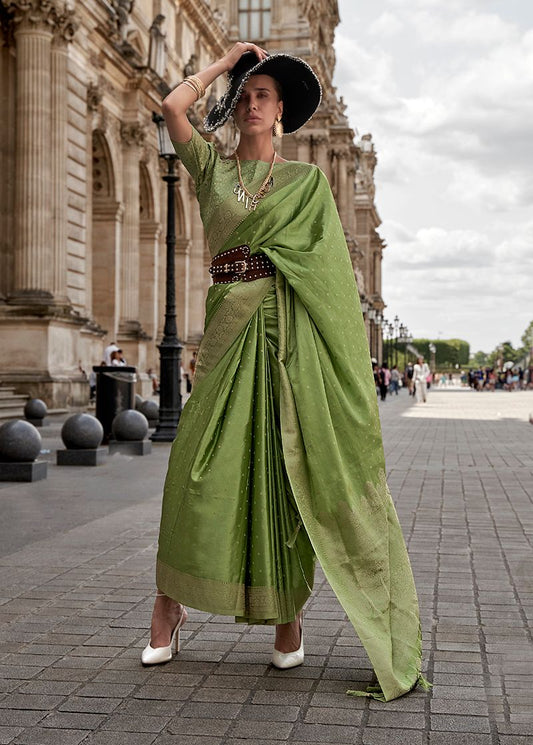 Olive woven saree