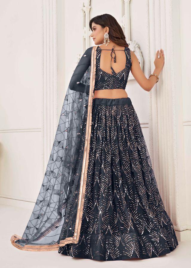 BLACK COLOR NET FABRIC LEHENGA CHOLI