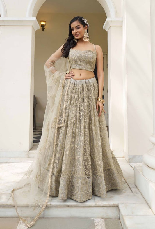 IVORY COLOR NET FABRIC LEHENGA CHOLI