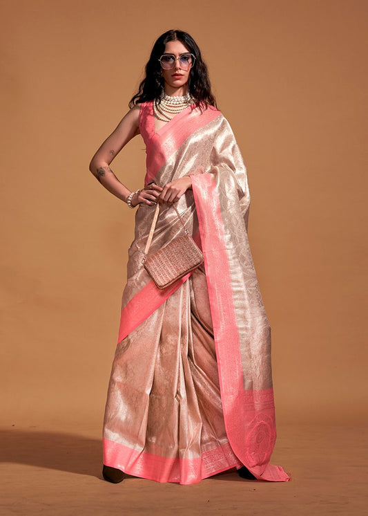  Peach woven saree