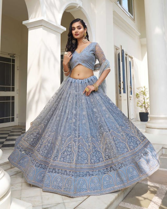 LIGHT BLUE COLOR NET FABRIC LEHENGA CHOLI