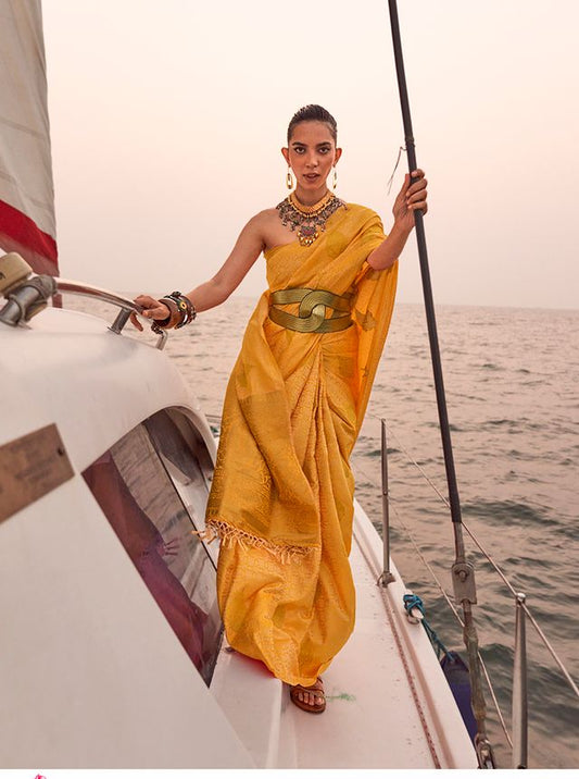 Yellow woven saree