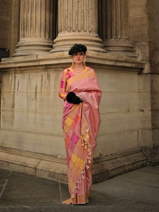  Peach woven saree