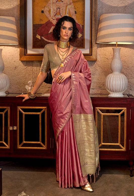 Onion Pink Woven Ethnic Sarees