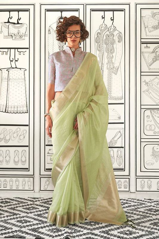 Light Greenzari Woven Ethnic Sarees